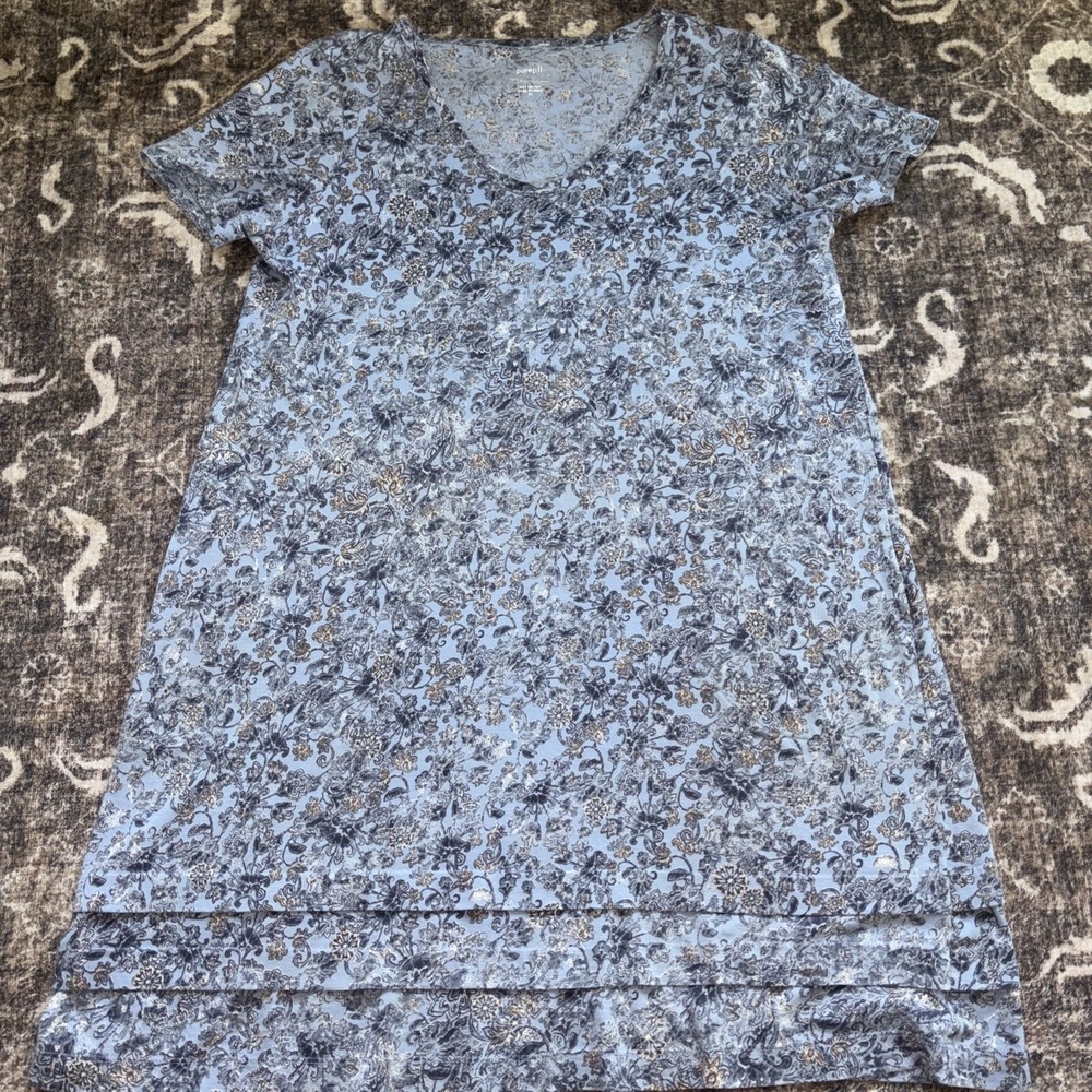 Pure Jill V-neck T-shirt Dress Sz XS Blue 100% Cotton Knit Short Sleeve